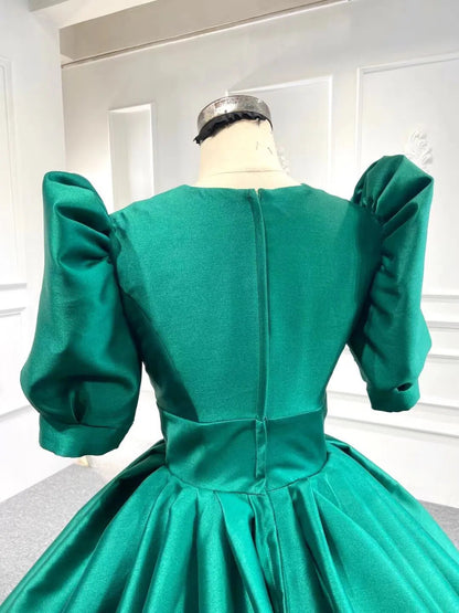 Emerald Green Satin Ball Gown Half Sleeve Wedding Dresses 67300 viniodress-prom dresses 2025 -Viniodress-Green-Custom Size-