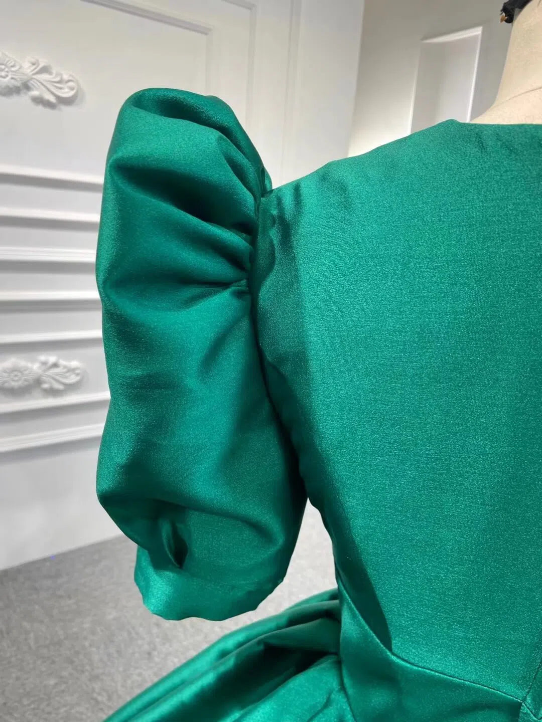 Emerald Green Satin Ball Gown Half Sleeve Wedding Dresses 67300 viniodress-prom dresses 2025 -Viniodress-Green-Custom Size-