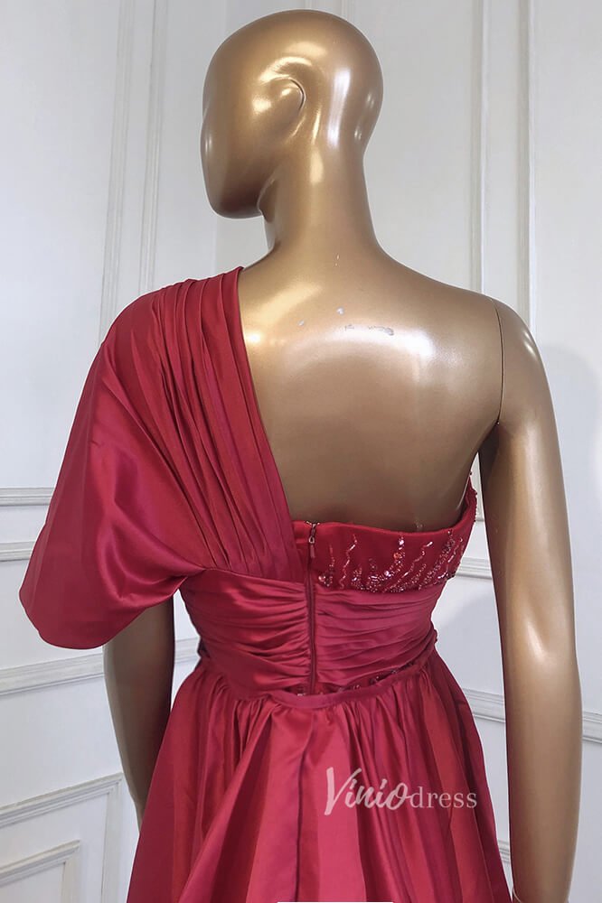 Emerald Green Satin Beaded Evening Dresses One Shoulder Prom Dress FD3 Viniodress Emerald Green Satin Beaded Evening Dresses One Shoulder Prom Dress FD3 Viniodress