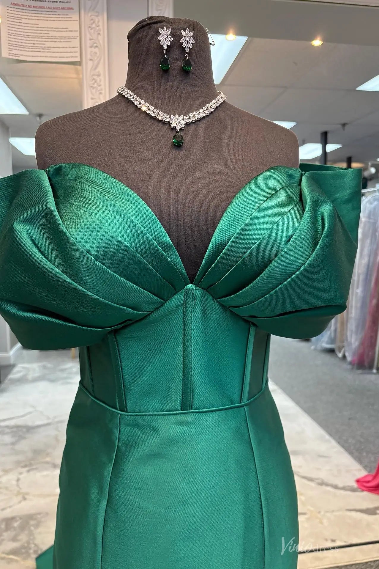 Emerald Green Satin Mermaid Prom Dress with Sculpted Folded Bodice & Sweep Train – SS209-prom dresses 2026-Viniodress-Emerald-Custom Size-