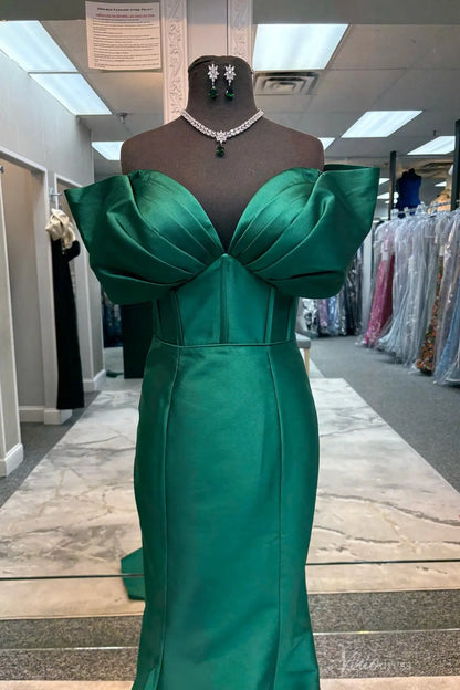Emerald Green Satin Mermaid Prom Dress with Sculpted Folded Bodice & Sweep Train – SS209-prom dresses 2026-Viniodress-Emerald-Custom Size-