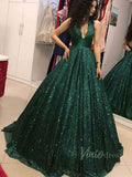 Emerald Green Sequin Ball Gown Prom Dresses with Bling FD1613