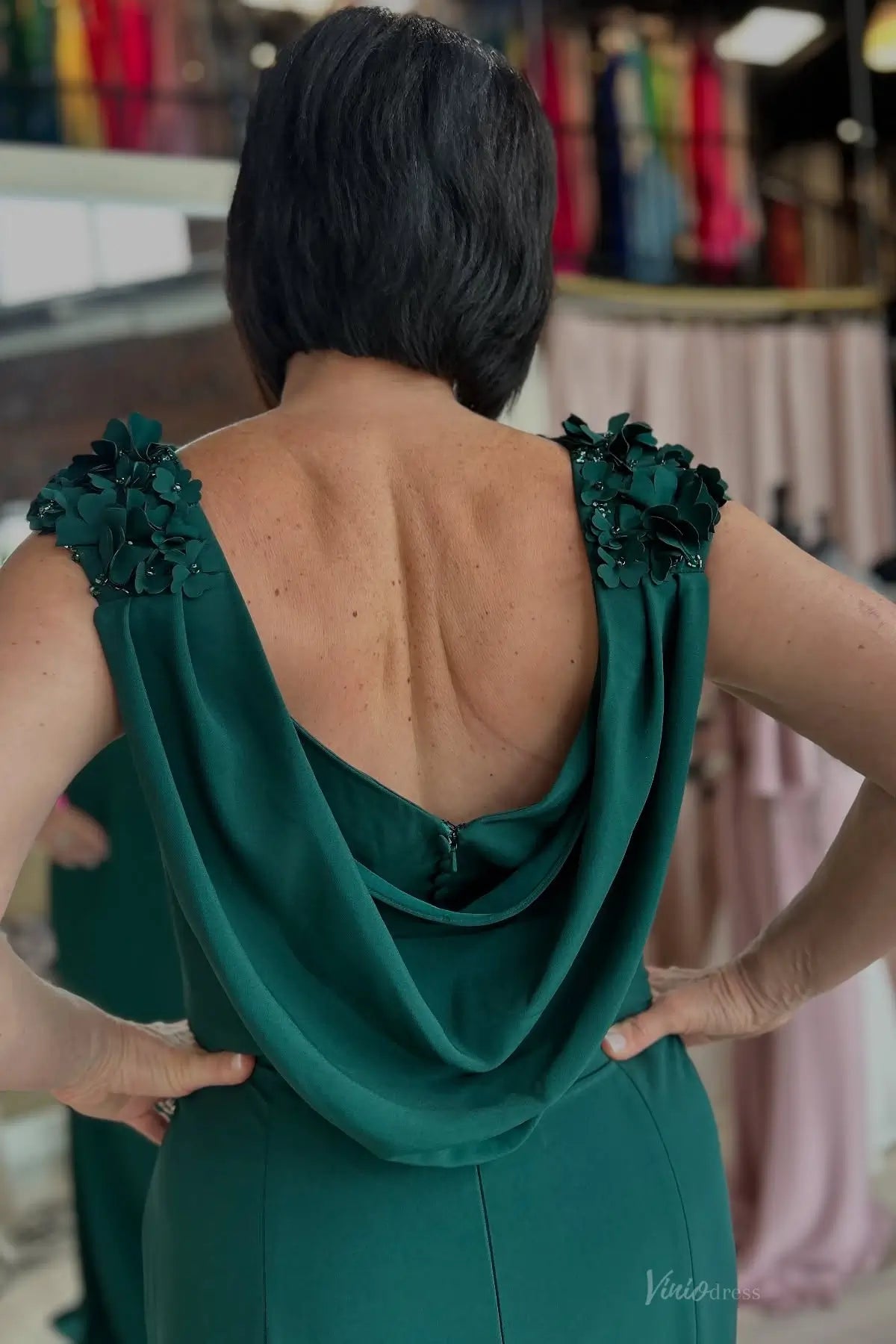 Emerald Green Cap Sleeve Sheath Mother of the Bride Dress – MM013 –  Viniodress