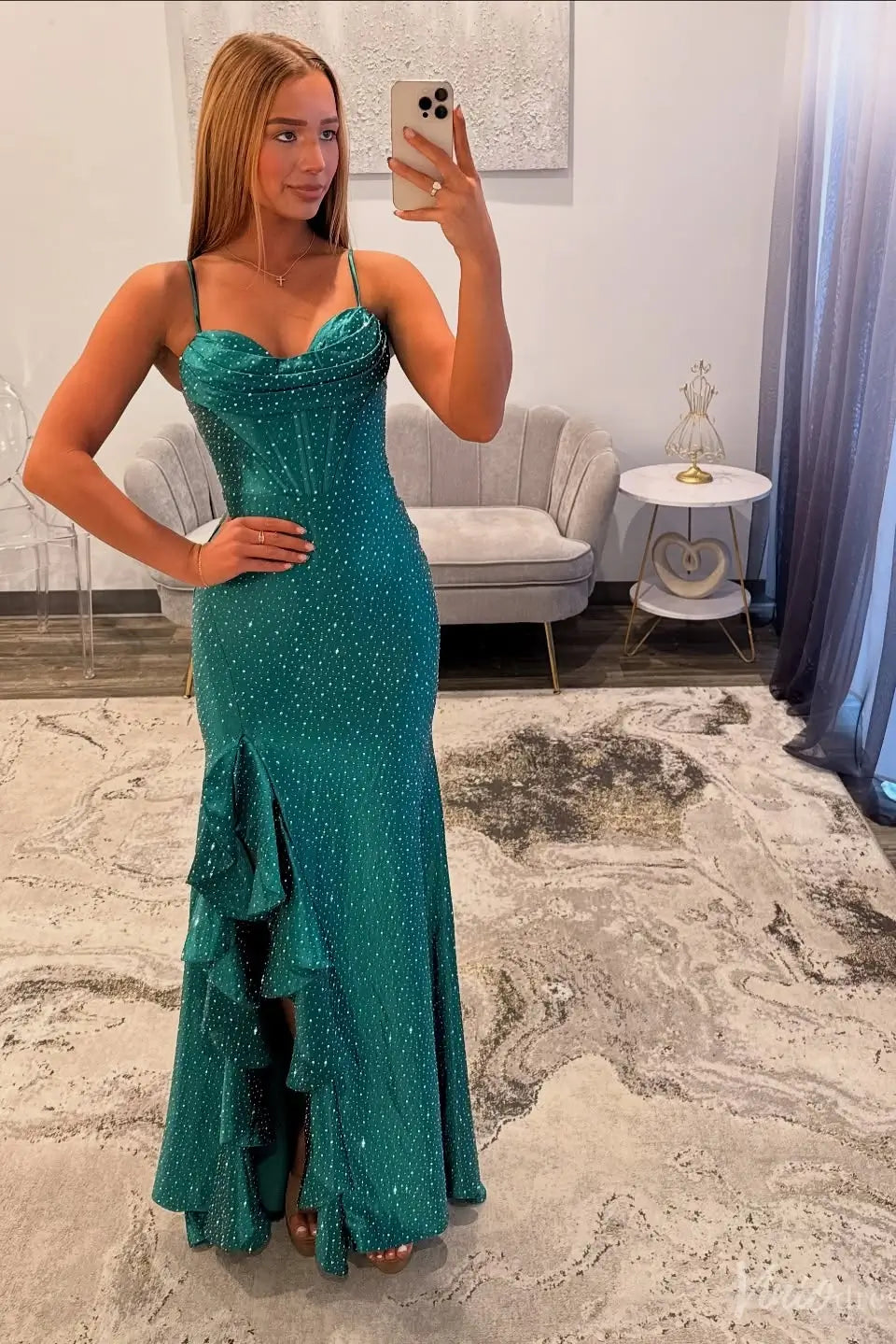 Emerald Green Sparkly Mermaid Prom Dress with High Slit SS253 Viniodress Emerald Green Sparkly Mermaid Prom Dress with High Slit SS253 Viniodress