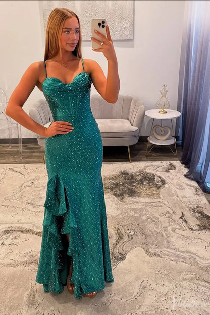 Emerald Green Sparkly Mermaid Prom Dress with High Slit SS253 Viniodress Emerald Green Sparkly Mermaid Prom Dress with High Slit SS253 Viniodress