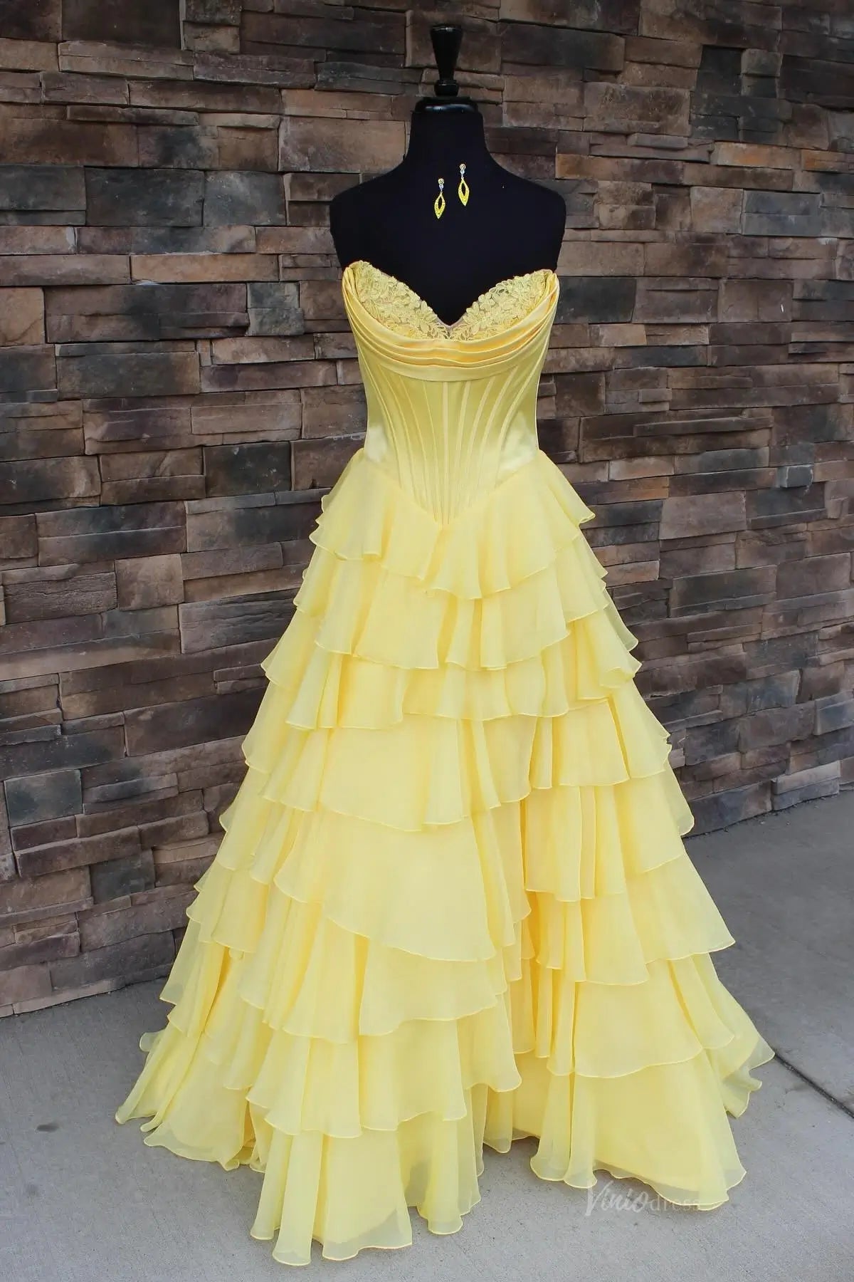 Emerald Green Strapless Corset Prom Dress with Tiered Ruffle Skirt & Slit RF301-prom dresses 2026-Viniodress-Butter Yellow-Custom Size – Add Measurements in Cart-