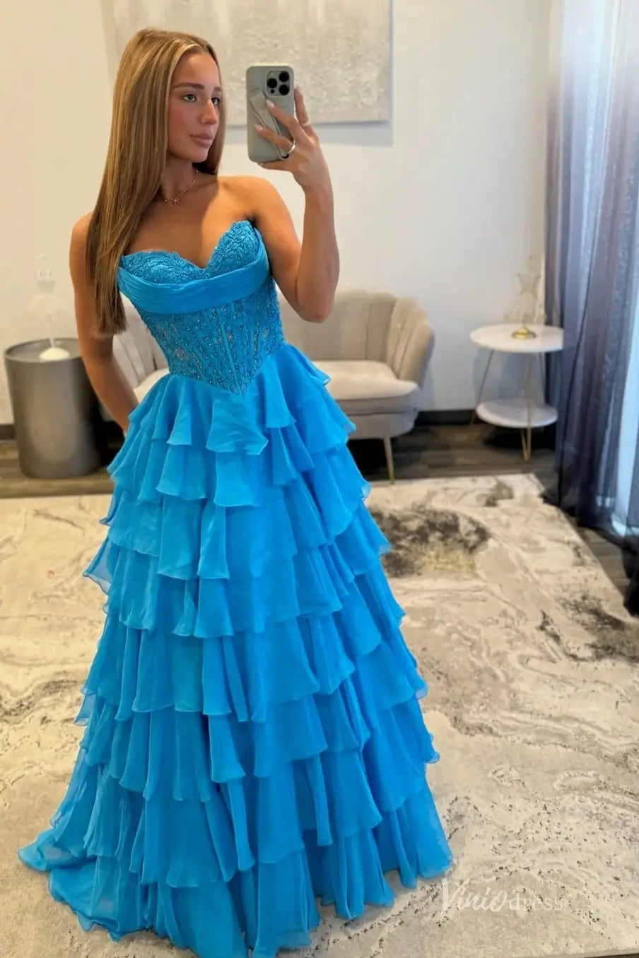 Emerald Green Strapless Corset Prom Dress with Tiered Ruffle Skirt & Slit RF301-prom dresses 2026-Viniodress-Emerald-Custom Size-
