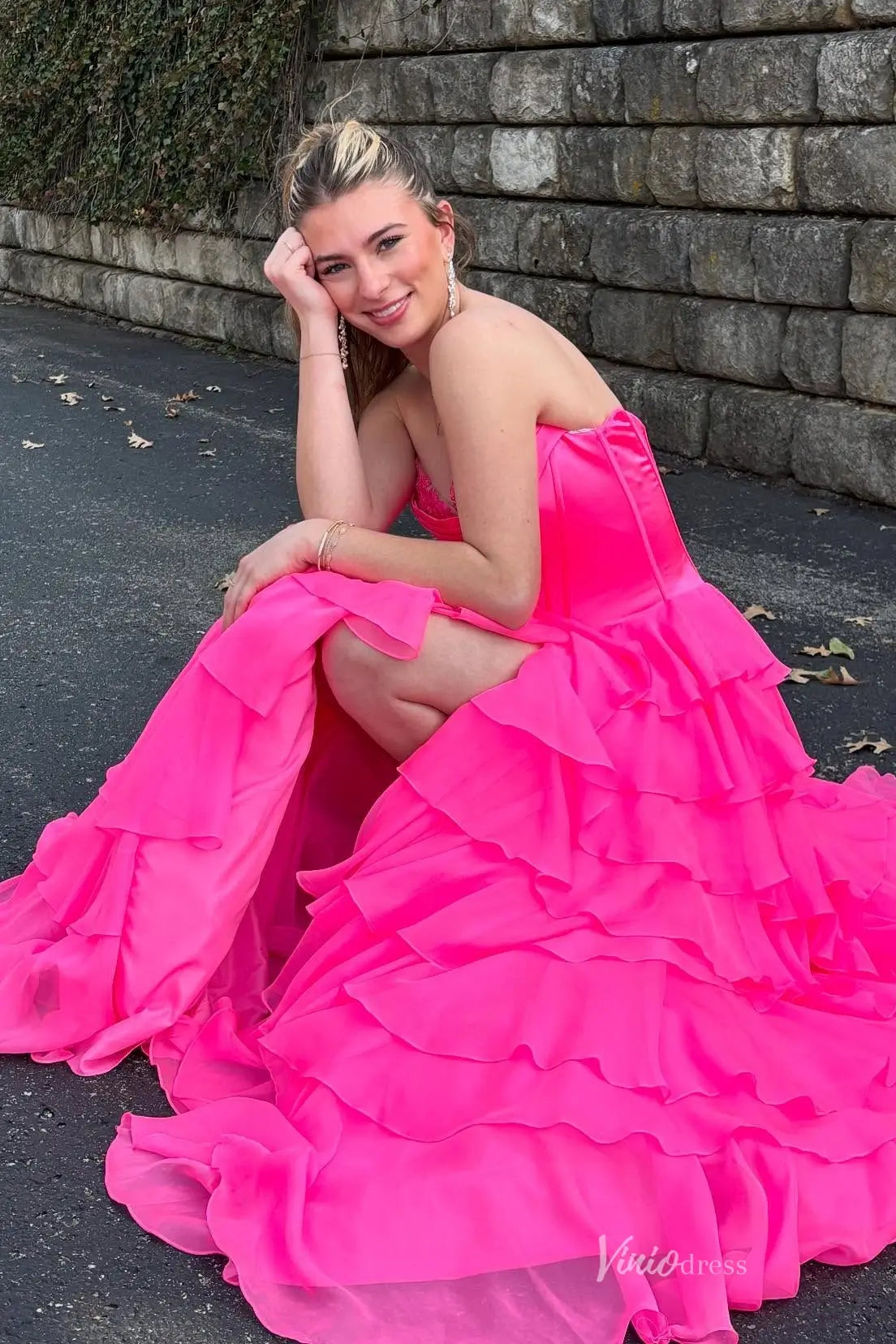 Emerald Green Strapless Corset Prom Dress with Tiered Ruffle Skirt & Slit RF301-prom dresses 2026-Viniodress-Emerald-Custom Size-