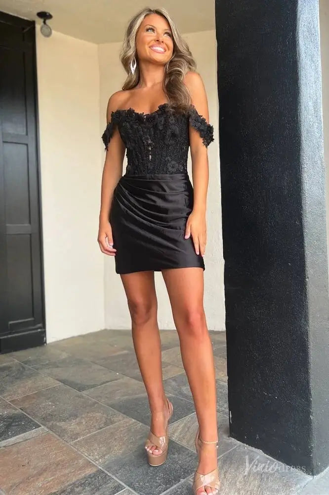 Emerald Green Strapless Homecoming Dress with 3D Floral Appliqué Bodice, Off-Shoulder Neck & Satin Mini Skirt – H1200-Homecoming Dresses 2025 -Viniodress-Emerald-Custom Size-