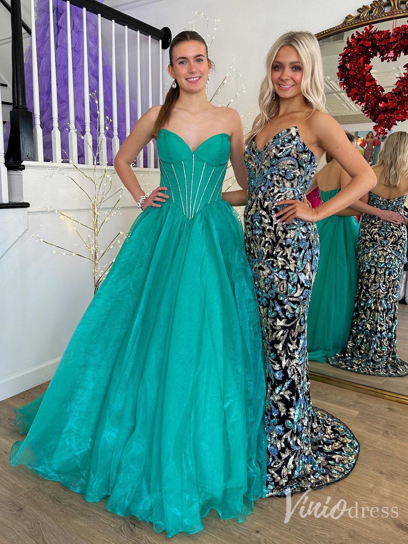 Emerald Strapless Corset Prom Ball Gown with Beaded Bodice & Slit – FD6115-prom dresses 2025 -Viniodress-Green-Custom Size-