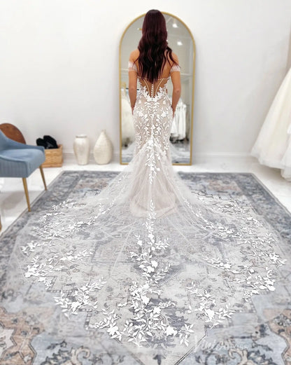 Enchanting 3D Floral Lace Mermaid Wedding Dress with Sweetheart Neck, Sheer Corset & Dramatic Train – ML177-wedding dresses 2026-Viniodress-Ivory-Custom Size-
