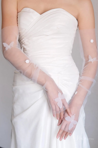 Ethereal Fingerless Sheer Tulle Bridal Gloves with Butterfly & Flowers WG171-Bridal Gloves 2026-Viniodress-Ivory-