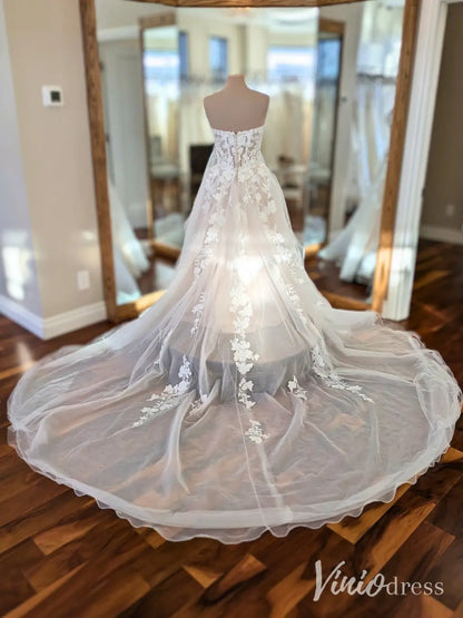 Ethereal Lace Applique Wedding Dress with Glitter Tulle and Sweetheart Bodice – LA113-wedding dresses 2025 -Viniodress-Ivory-Custom Size-