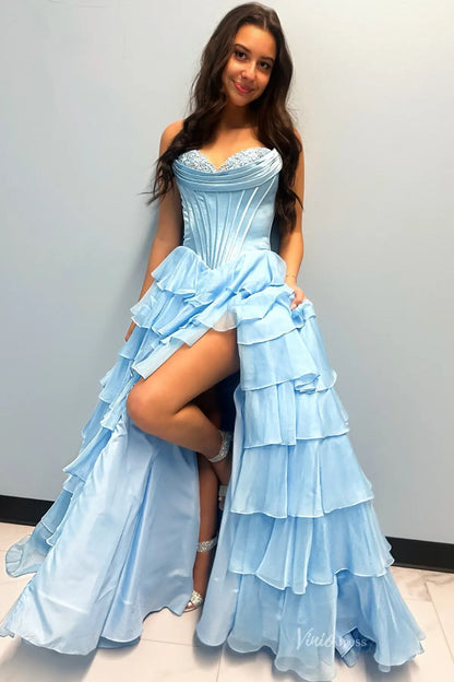 Ethereal Light Yellow Corset Prom Dress with Soft Chiffon Layers & High Slit RF301-prom dresses 2026-Viniodress-Butter Yellow-Custom Size-