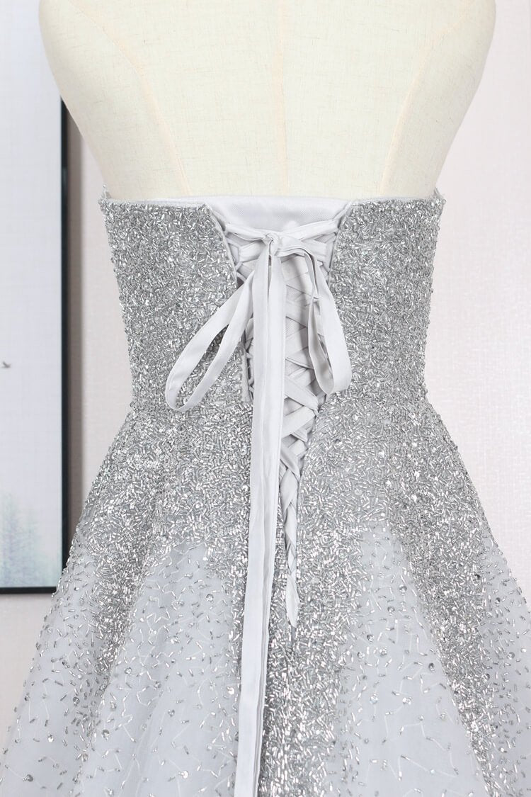 Prom Dress 2025 2 Piece Beaded Silver Prom Dresses with Detachable Cape FD2493-unique prom dresses-Silver-US 2-Viniodress