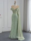 Prom Dress 2025 Beaded Sage Green Prom Dresses Watteau Train 1920s Evening Dress 20076-unique prom dresses-Light Green-US 2-Viniodress