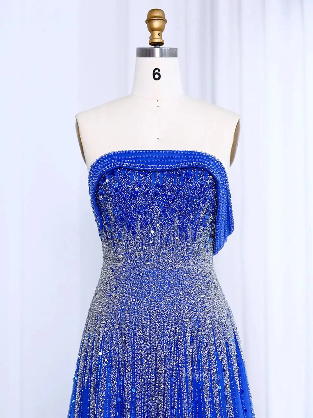 Blue Beaded Prom Dresses Off the Shoulder A - line Formal Dresses BD004 - ViniodressEvening DressesBlueUS 2 - Formal Dresses - Ball Gowns