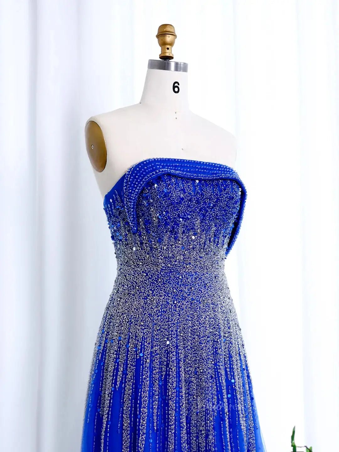 Blue Beaded Prom Dresses Off the Shoulder A - line Formal Dresses BD004 - ViniodressEvening DressesBlueUS 2 - Formal Dresses - Ball Gowns