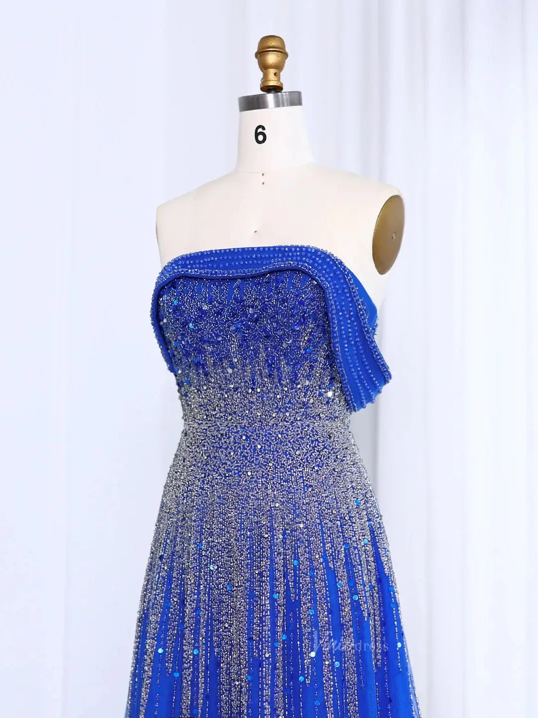 Blue Beaded Prom Dresses Off the Shoulder A - line Formal Dresses BD004 - ViniodressEvening DressesBlueUS 2 - Formal Dresses - Ball Gowns