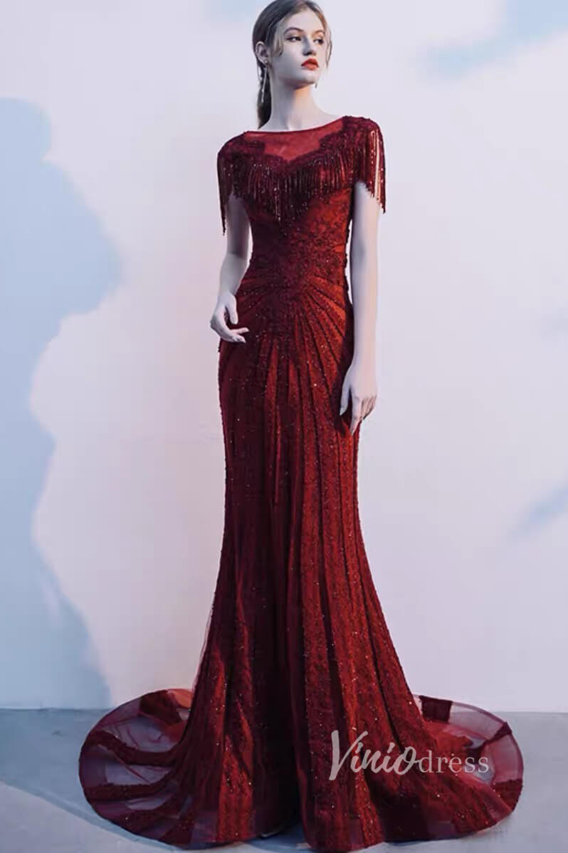 Prom Dress 2025 Burgundy Prom Dresses Beaded 20s Formal Dress FD2471-unique prom dresses-Burgundy-US 2-Viniodress