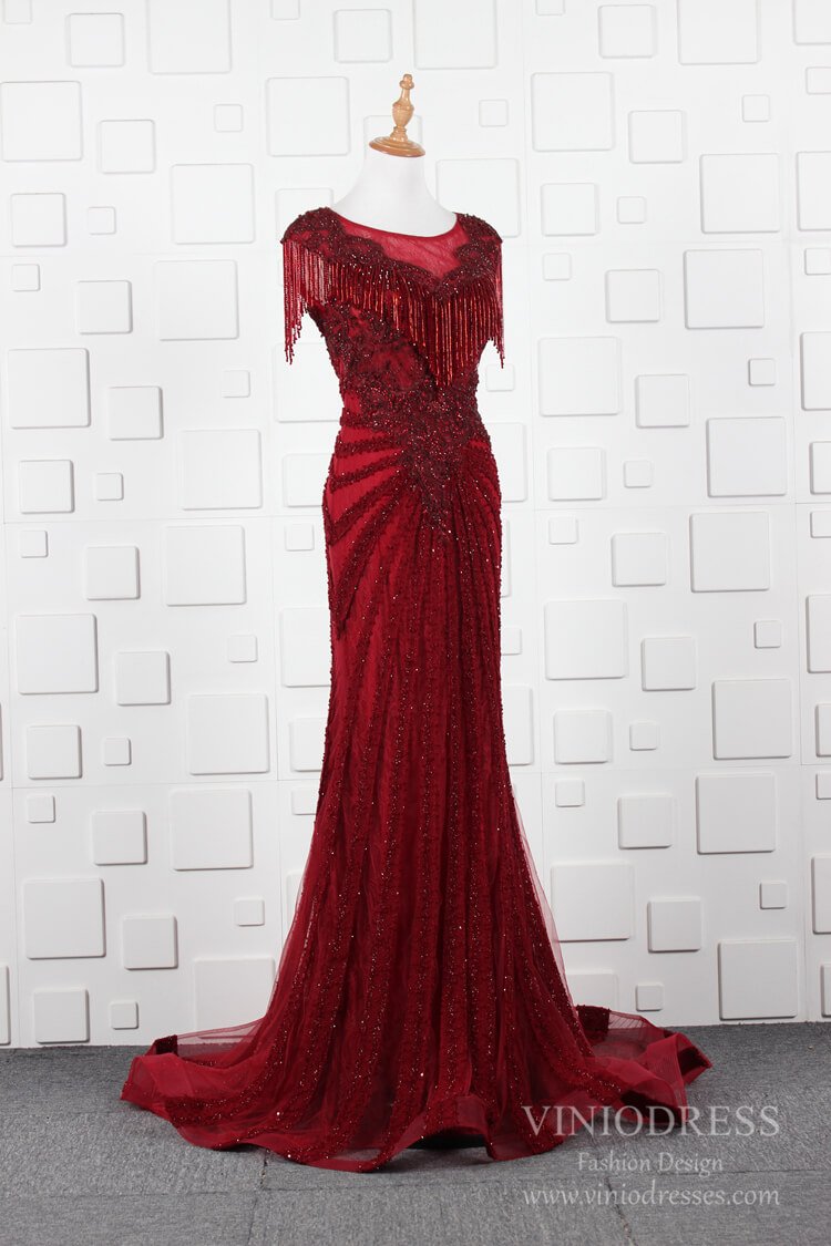 Prom Dress 2025 Burgundy Prom Dresses Beaded 20s Formal Dress FD2471-unique prom dresses-Burgundy-US 2-Viniodress