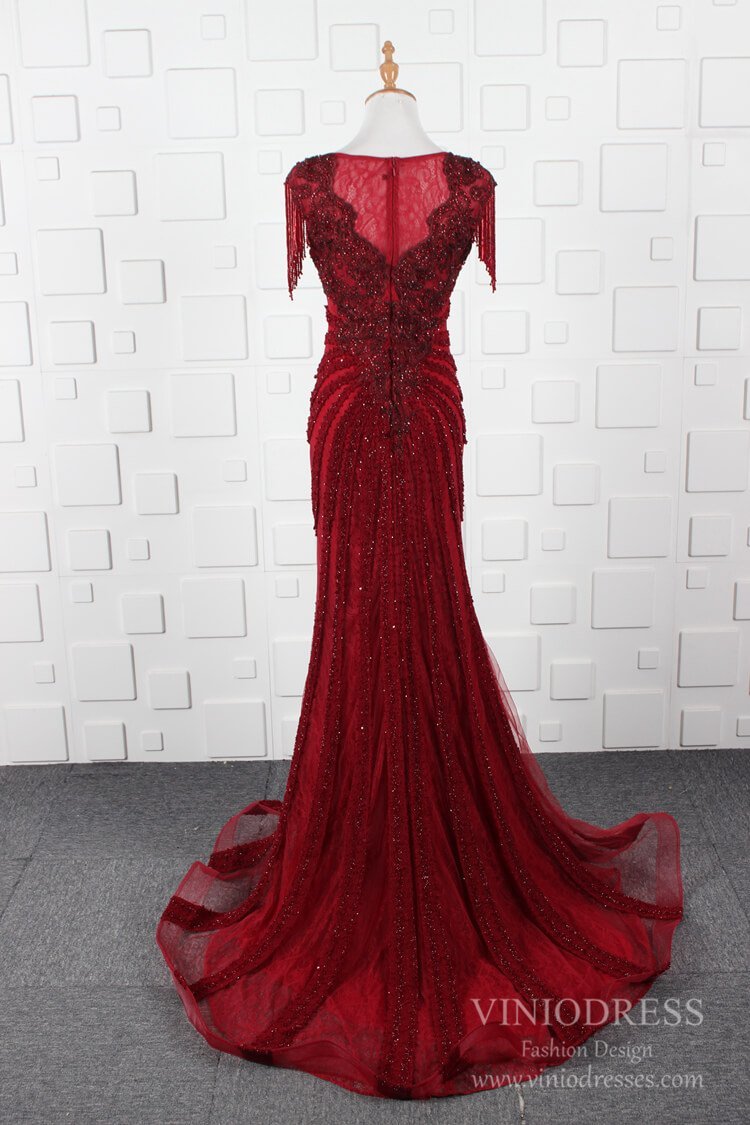 Prom Dress 2025 Burgundy Prom Dresses Beaded 20s Formal Dress FD2471-unique prom dresses-Burgundy-US 2-Viniodress