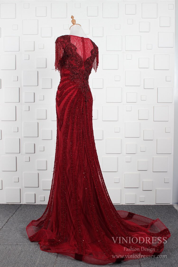 Prom Dress 2025 Burgundy Prom Dresses Beaded 20s Formal Dress FD2471-unique prom dresses-Burgundy-US 2-Viniodress