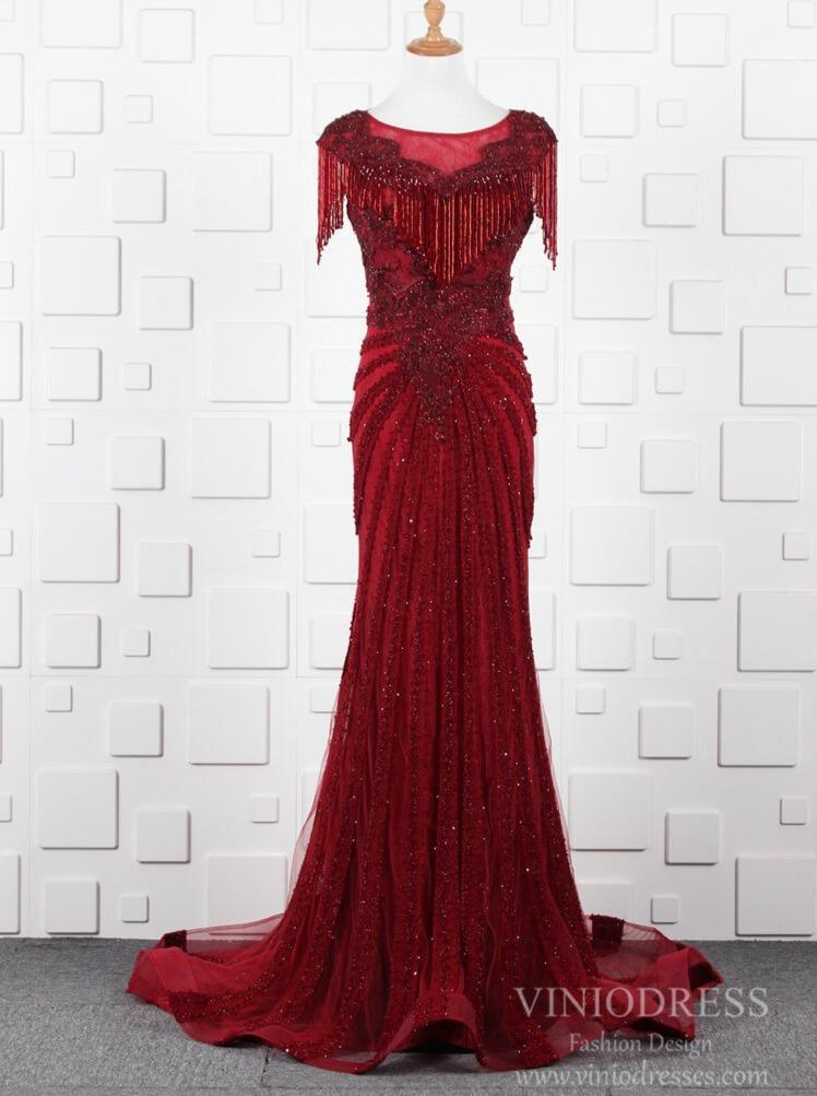 Prom Dress 2025 Burgundy Prom Dresses Beaded 20s Formal Dress FD2471-unique prom dresses-Burgundy-US 2-Viniodress