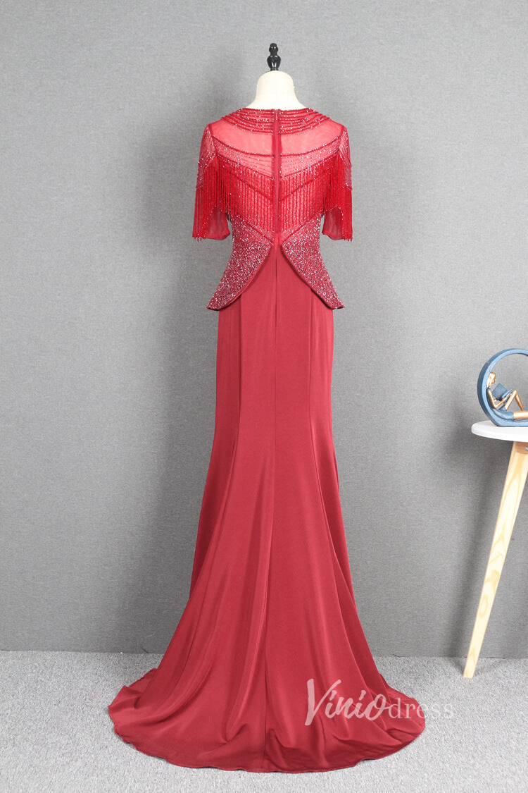 Prom Dress 2025 Dark Red Sheath Prom Dresses Beaded Mother of Bride Dress FD2778B-unique prom dresses-Dark Red-US 2-Viniodress