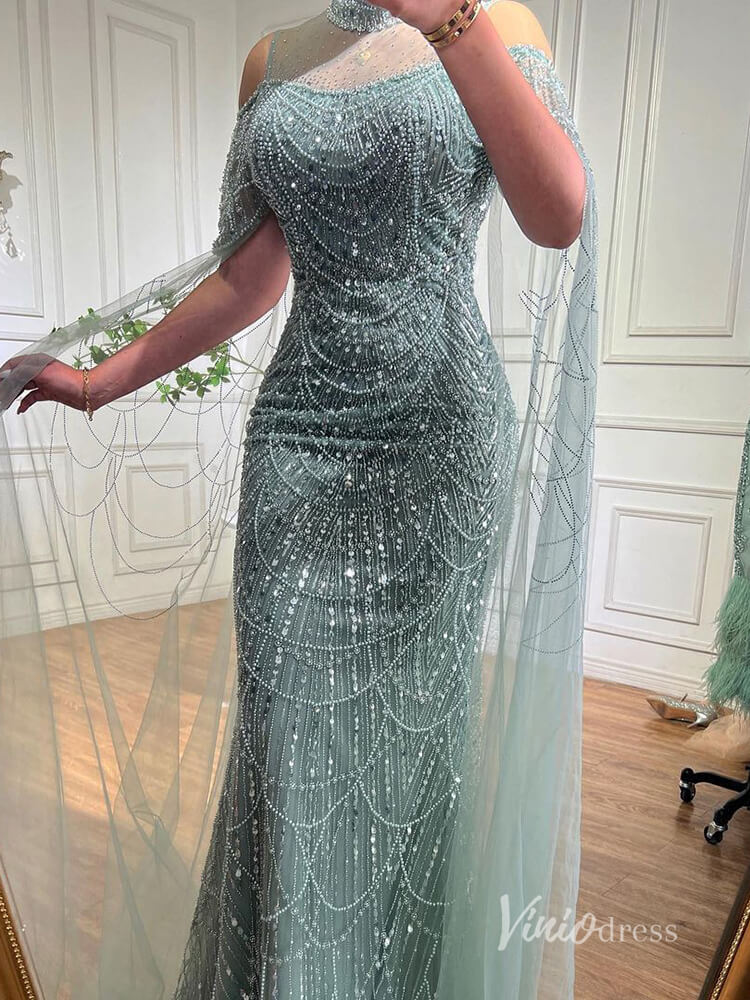 Elegant Beaded Evening Dresses Extra Long Sleeve Mother of the Bride Dresses AD1122 - ViniodressEvening DressesGreenUS 2 - Formal Dresses - Ball Gowns