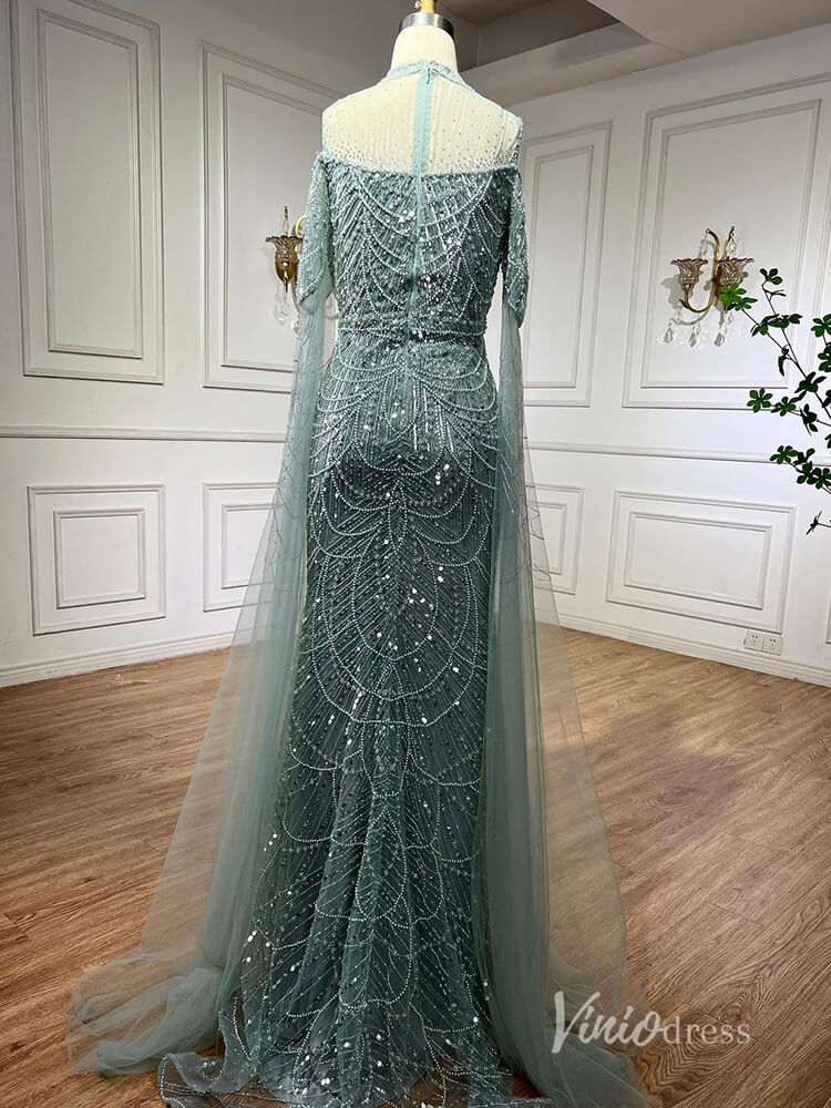 Elegant Beaded Evening Dresses Extra Long Sleeve Mother of the Bride Dresses AD1122 - ViniodressEvening DressesGreenUS 2 - Formal Dresses - Ball Gowns