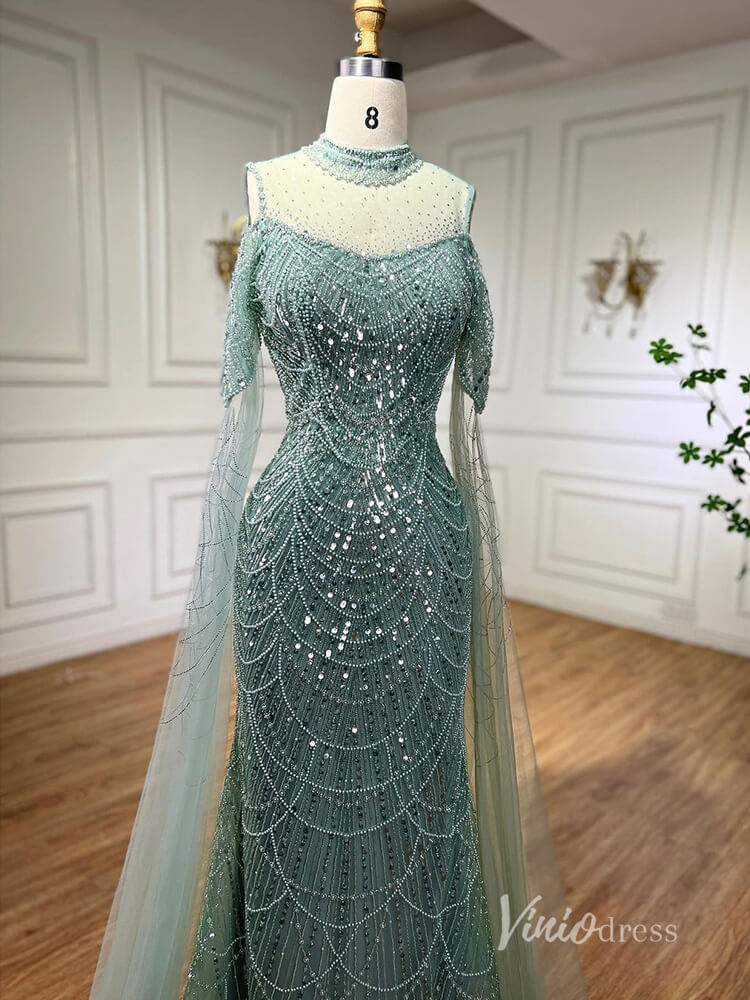 Elegant Beaded Evening Dresses Extra Long Sleeve Mother of the Bride Dresses AD1122 - ViniodressEvening DressesGreenUS 2 - Formal Dresses - Ball Gowns