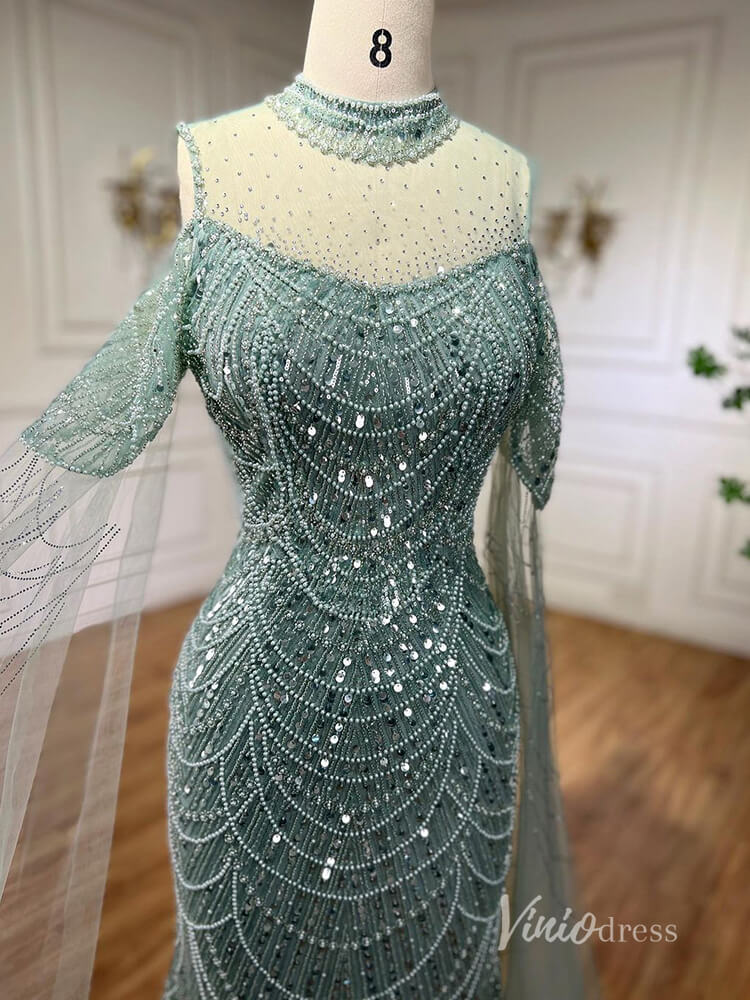 Elegant Beaded Evening Dresses Extra Long Sleeve Mother of the Bride Dresses AD1122 - ViniodressEvening DressesGreenUS 2 - Formal Dresses - Ball Gowns