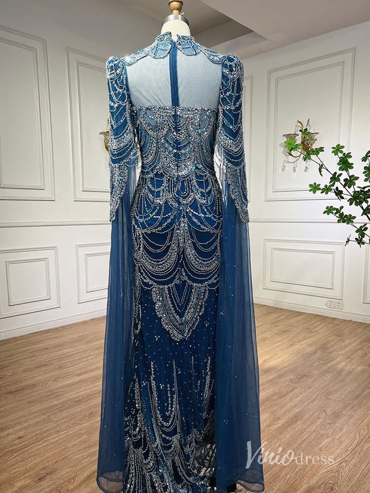 Elegant Beaded Evening Dresses Extra Long Sleeve Mother of the Bride Dresses AD1125 - ViniodressEvening DressesBlueUS 2 - Formal Dresses - Ball Gowns