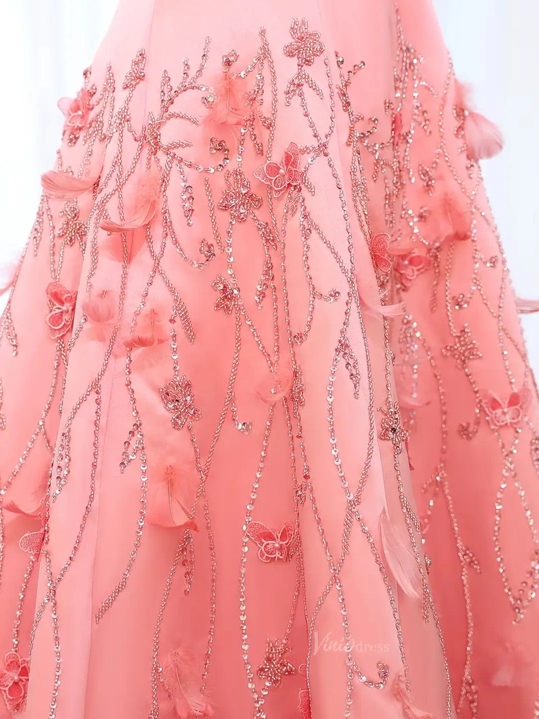 Elegant Floral Satin Prom Dresses Beaded Unique Formal Dresses BD044 - ViniodressEvening DressesPinkUS 2 - Formal Dresses - Ball Gowns