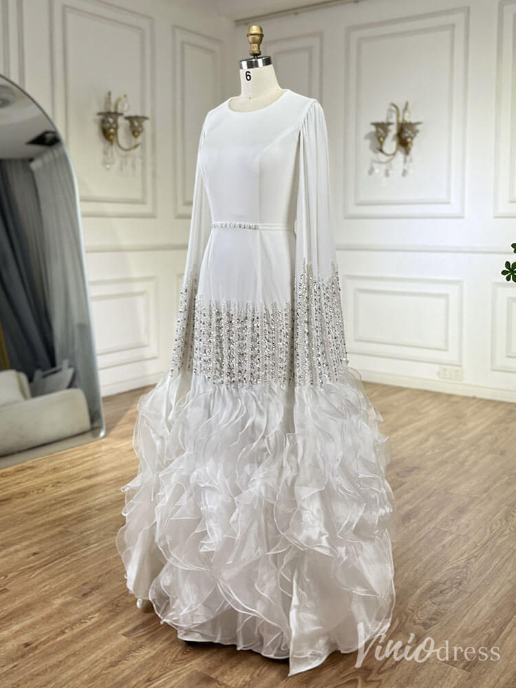 Elegant Ruffled Cape Sleeve Wedding Dresses Beaded Evening Dress 20215 - ViniodressEvening DressesBurgundyUS 2 - Formal Dresses - Ball Gowns