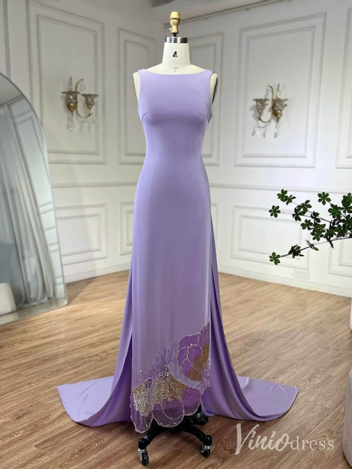 Elegant Satin Mermaid Prom Dresses Attachable Train Mother of the Bride Dress AD1255 - ViniodressEvening DressesLavenderUS 2 - Formal Dresses - Ball Gowns