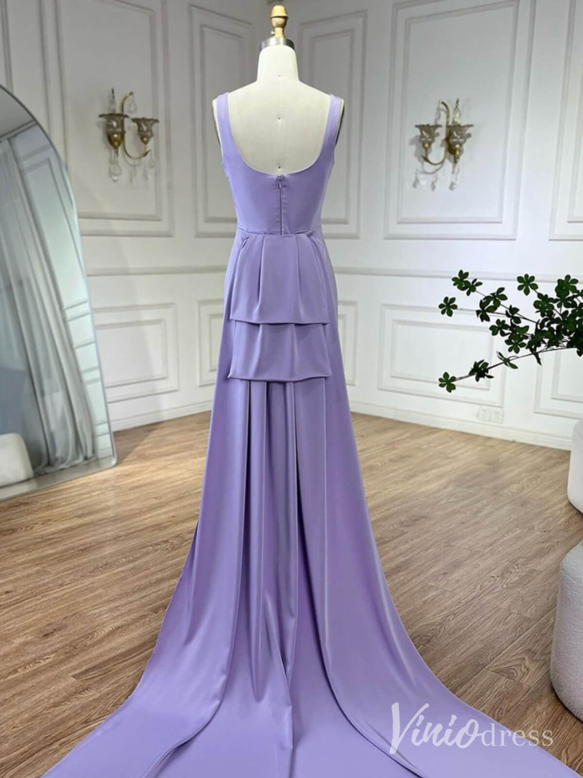 Elegant Satin Mermaid Prom Dresses Attachable Train Mother of the Bride Dress AD1255 - ViniodressEvening DressesLavenderUS 2 - Formal Dresses - Ball Gowns