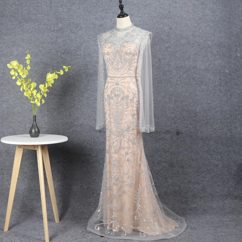 Prom Dress 2025 Extra Long Sleeve Beaded Gold Prom Dresses Cape Sleeve FD2609-unique Prom Dresses-US2-Gold-Viniodress