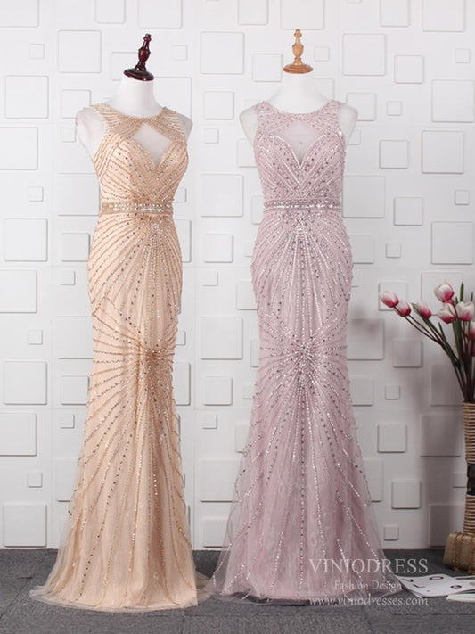 Prom Dress 2025 Fully Beaded Pale Mauve Prom Dresses Sparkly Long Evening Dress FD2489-unique prom dresses-Gold-Custom Size-Viniodress