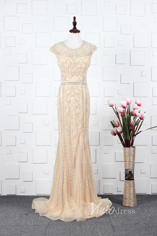 Prom Dress 2025 Gold Beaded Prom Dresses Sheath Formal Evening Dress FD2820-unique prom dresses-Gold-US 2-Viniodress