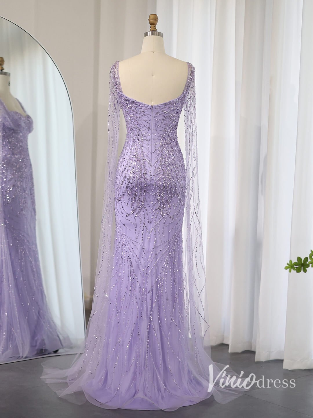 Lavender Beaded Mermaid Evening Dresses Extra Long Sleeve Pageant Dress AD1152 - ViniodressEvening DressesLavenderUS 2 - Formal Dresses - Ball Gowns