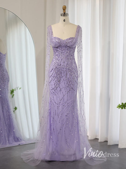 Lavender Beaded Mermaid Evening Dresses Extra Long Sleeve Pageant Dress AD1152 - ViniodressEvening DressesLavenderUS 2 - Formal Dresses - Ball Gowns