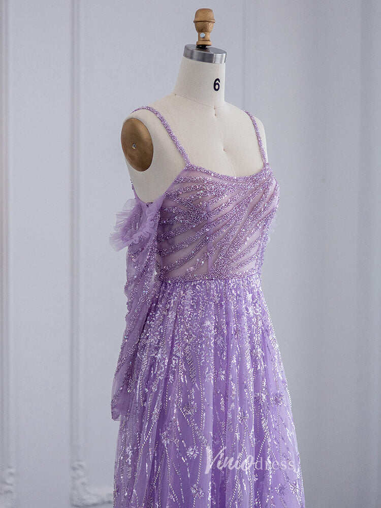 Prom Dress 2025 Lavender Shimmer Lace Prom Dresses Spaghetti Strap Evening Dress 20079-unique prom dresses-Lavender-US 2-Viniodress