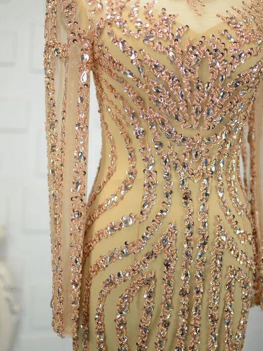 Prom Dress 2025 Long Sleeve Gold Beaded Prom Dresses 20s Party Dress FD1437-unique prom dresses-Gold-US 2-Viniodress