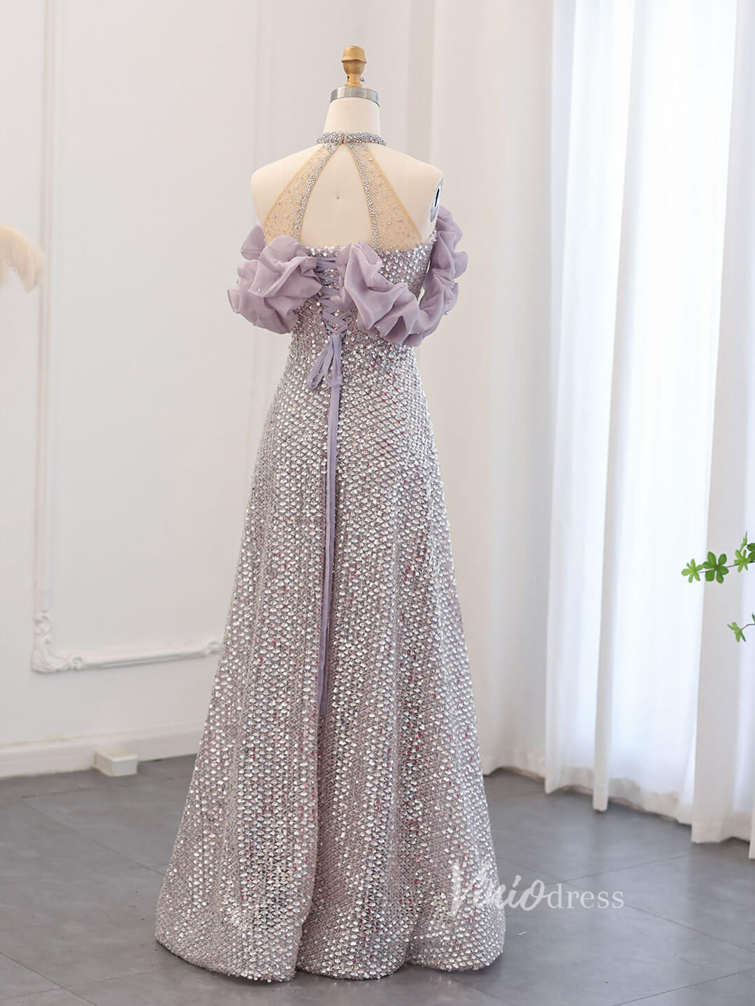 Mauve Beaded Ruffled Prom Dresses Hlater Neck Evening Dress AD1178 - ViniodressEvening DressesMauveUS 2 - Formal Dresses - Ball Gowns