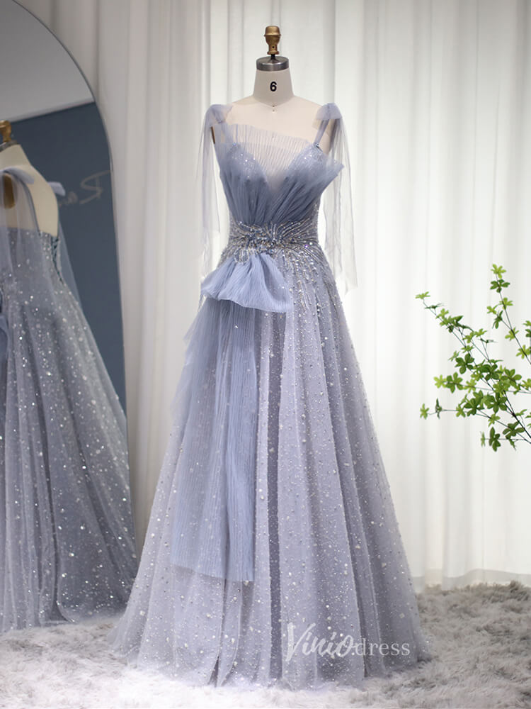 Pink Beaded Shimmer Prom Dresses Dusty Blue Evening Dress 20097 - ViniodressEvening DressesDusty BlueUS 2 - Formal Dresses - Ball Gowns