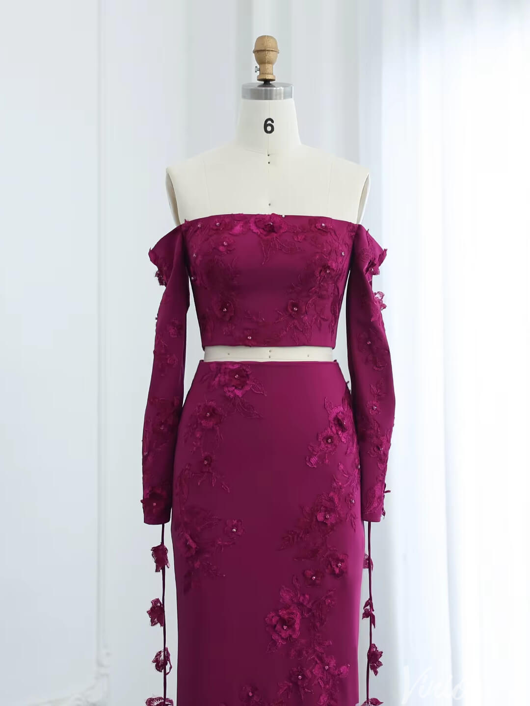 Prom Dress 2025 Plum Sheath Wedding Guest Dresses Off Shoulder Long Sleeve Prom Dress FD1717-unique prom dresses-Plum-US 2-Viniodress