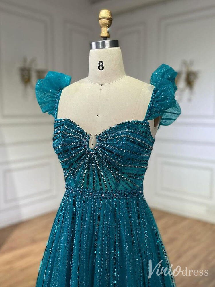 Radiant Beaded Spaghetti Strap Prom Dresses Sparkly Tulle Formal Gown 20216 - ViniodressEvening DressesTealUS 2 - Formal Dresses - Ball Gowns