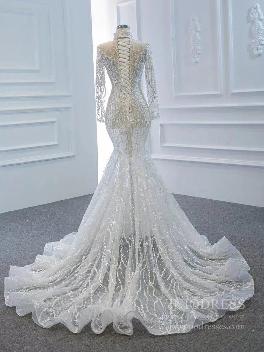 Sexy See Through Mermaid Wedding Dresses with Long Sleeves 67140-wedding dresses-Viniodress-Viniodress